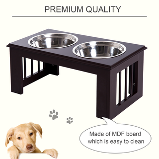 PawHut Stainless Steel Raised Dog Feeding Bowls with Stand for Small Medium Dogs Elevated Twin Pet Bowls Water Food Feeder 58.4L x 30.5W x 25.4H cm - Brown - Giant Lobelia