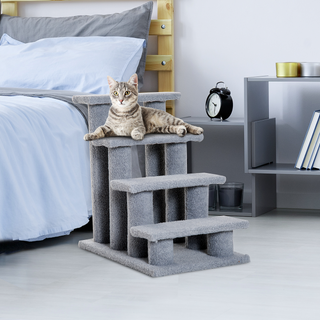 PawHut Dog Steps for Bed 4 Step Pet Stairs for Sofa Dog Cat Climb Ladder 63x43x60 cm Grey - Giant Lobelia