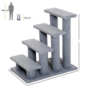 PawHut Dog Steps for Bed 4 Step Pet Stairs for Sofa Dog Cat Climb Ladder 63x43x60 cm Grey - Giant Lobelia