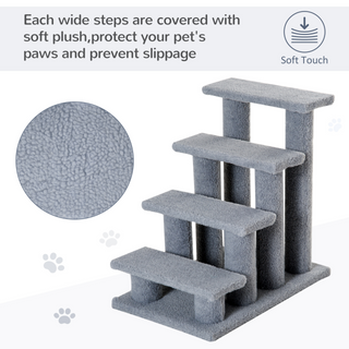 PawHut Dog Steps for Bed 4 Step Pet Stairs for Sofa Dog Cat Climb Ladder 63x43x60 cm Grey - Giant Lobelia