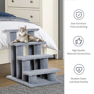 PawHut Dog Steps for Bed 4 Step Pet Stairs for Sofa Dog Cat Climb Ladder 63x43x60 cm Grey - Giant Lobelia