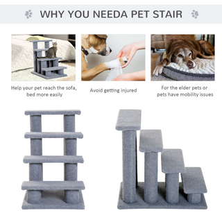 PawHut Dog Steps for Bed 4 Step Pet Stairs for Sofa Dog Cat Climb Ladder 63x43x60 cm Grey - Giant Lobelia