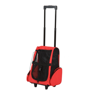 PawHut Pet Travel Backpack Bag Cat Puppy Dog Carrier w/ Trolley and Telescopic Handle Portable Stroller Wheel Luggage Bag (Red) - Giant Lobelia