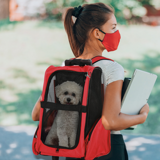 PawHut Pet Travel Backpack Bag Cat Puppy Dog Carrier w/ Trolley and Telescopic Handle Portable Stroller Wheel Luggage Bag (Red) - Giant Lobelia