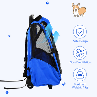 PawHut Pet Travel Backpack Bag Cat Puppy Dog Carrier w/ Trolley and Telescopic Handle Portable Stroller Wheel Luggage Bag (Blue) - Giant Lobelia