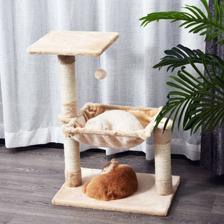 PawHut 70cm Cat Tree for Indoor Cats Durable Natural Sisal Scratching Posts Hammock Bed Kitty Activity Center Beige - Giant Lobelia