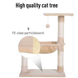 PawHut 70cm Cat Tree for Indoor Cats Durable Natural Sisal Scratching Posts Hammock Bed Kitty Activity Center Beige - Giant Lobelia