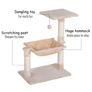 PawHut 70cm Cat Tree for Indoor Cats Durable Natural Sisal Scratching Posts Hammock Bed Kitty Activity Center Beige - Giant Lobelia