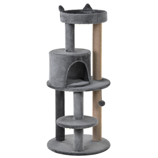 Pawhut Cat Tree for Indoor Cats Kitten Scratching Post Climbing Tower Pet Activity Center Grey 48 x 48 x 104 cm - Giant Lobelia