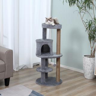 Pawhut Cat Tree for Indoor Cats Kitten Scratching Post Climbing Tower Pet Activity Center Grey 48 x 48 x 104 cm - Giant Lobelia