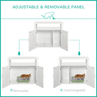 PawHut Wooden Cat Litter Box Enclosure Furniture with Adjustable Interior Wall & Large Tabletop for Nightstand, White - Giant Lobelia