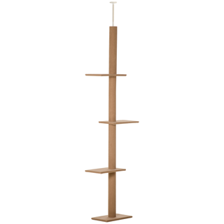 PawHut 260cm Floor To Ceiling Cat Tree for Indoor Cats w/ Three Platforms Activity Centre - Brown - Giant Lobelia