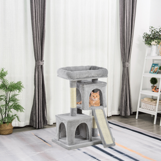 PawHut Cat Tree for Indoor Cats Activity Center Kitten Scratching Post Climbing Tower Grey 59 x 39 x 83 cm - Giant Lobelia