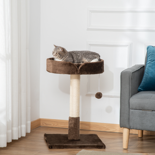 PawHut Small Cat Tree for Indoor Cats with Sisal Scratching Post Kitten Bed Cushion Ball Toy, Brown, 45x45x70 cm - Giant Lobelia