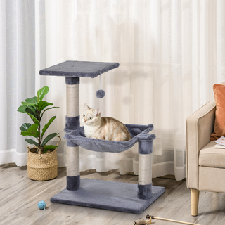 PawHut 70cm Cat Tree for Indoor Cats Durable Natural Sisal Scratching Posts Hammock Bed Kitty Activity Center Grey - Giant Lobelia