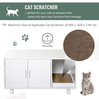 PawHut Wooden Cat Litter Box Enclosure & House with Nightstand/End Table Design, Scratcher, & Magnetic Doors, White - Giant Lobelia