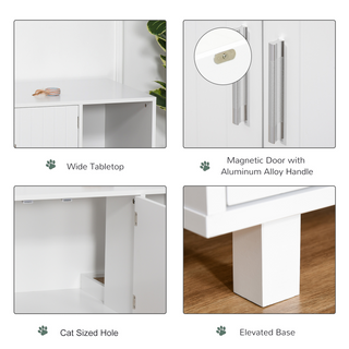 PawHut Wooden Cat Litter Box Enclosure & House with Nightstand/End Table Design, Scratcher, & Magnetic Doors, White - Giant Lobelia