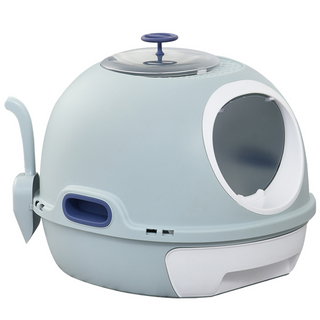 PawHut Cat Litter Box Toilet With Litter Scoop Enclosed Drawer Skylight Easy To Clean Blue - Giant Lobelia