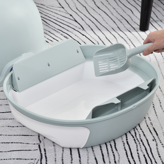 PawHut Cat Litter Box Toilet With Litter Scoop Enclosed Drawer Skylight Easy To Clean Blue - Giant Lobelia