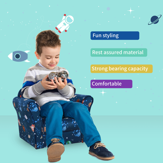 Kids Mini Sofa Armchair Planet-themed Chair w/ Non-slip Feet, for Bedroom, Blue - Giant Lobelia