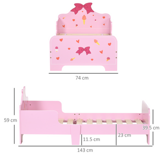 ZONEKIZ Princess Toddler Bed Kids Bedroom Furniture w/ Safety Side Rails, for Girls Aged 3-6 Years 143 x 74 x 59cm - Pink - Giant Lobelia