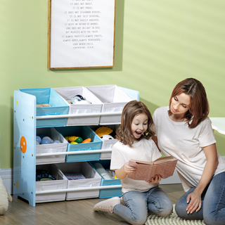 ZONEKIZ Kids Storage Unit Toy Box Organiser Bookshelf w/ Nine Removable Baskets, for Bedroom, Nursery, Playroom - Blue - Giant Lobelia