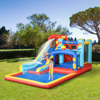4 in 1 Kids Bouncy Castle with Slide Pool Trampoline Climbing Wall, Inflatable Bounce House with Blower Storage Bag, 4.35 x 2.45 x 2 m - Giant Lobelia