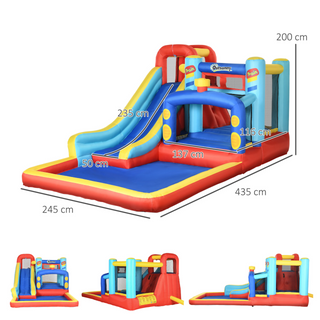 4 in 1 Kids Bouncy Castle with Slide Pool Trampoline Climbing Wall, Inflatable Bounce House with Blower Storage Bag, 4.35 x 2.45 x 2 m - Giant Lobelia