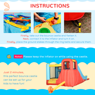 4 in 1 Kids Bouncy Castle with Slide Pool Trampoline Climbing Wall, Inflatable Bounce House with Blower Storage Bag, 4.35 x 2.45 x 2 m - Giant Lobelia