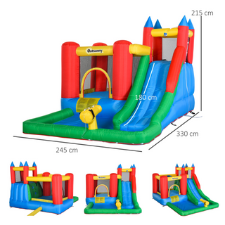 Kids Inflatable Bouncy Castle Water Slide 6 in 1 Bounce House Jumping Castle Water Pool Gun Climbing Wall Basket with Air Blower for Summer Playland - Giant Lobelia