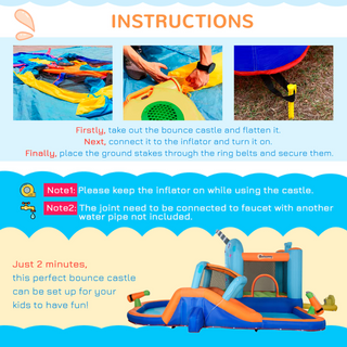 5 in 1 Kids Bounce Castle Narwhals Style Inflatable House with Slide Trampoline Pool Water Gun Climbing Wall with Inflator Carrybag, 4.2 x 3.7 x 2.3m - Giant Lobelia