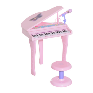 37 Keys Kids Mini Electronic Keyboard Children Grand Piano with Stool Microphone Light Musical Instrument Educational Game Toy Set (Pink) - Giant Lobelia