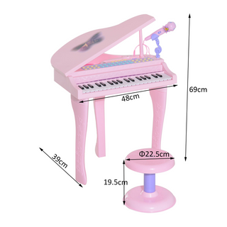 37 Keys Kids Mini Electronic Keyboard Children Grand Piano with Stool Microphone Light Musical Instrument Educational Game Toy Set (Pink) - Giant Lobelia