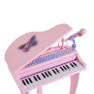 37 Keys Kids Mini Electronic Keyboard Children Grand Piano with Stool Microphone Light Musical Instrument Educational Game Toy Set (Pink) - Giant Lobelia