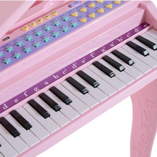 37 Keys Kids Mini Electronic Keyboard Children Grand Piano with Stool Microphone Light Musical Instrument Educational Game Toy Set (Pink) - Giant Lobelia