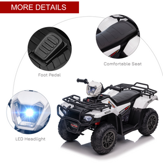 12V Electric Quad Bike for Kids, Ride-On ATV w/ Forward, Reverse Functions, Music, LED Headlights, for Ages 3-5 Years - White - Giant Lobelia