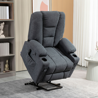 Oversized Riser and Recliner Chairs for the Elderly, Fabric Upholstered Lift Chair for Living Room with Remote Control, Side Pockets, Cup Holder, Charcoal Grey - Giant Lobelia