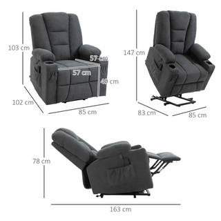 Oversized Riser and Recliner Chairs for the Elderly, Fabric Upholstered Lift Chair for Living Room with Remote Control, Side Pockets, Cup Holder, Charcoal Grey - Giant Lobelia