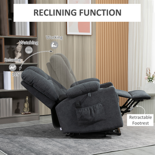 Oversized Riser and Recliner Chairs for the Elderly, Fabric Upholstered Lift Chair for Living Room with Remote Control, Side Pockets, Cup Holder, Charcoal Grey - Giant Lobelia