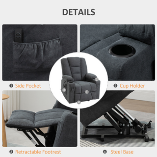 Oversized Riser and Recliner Chairs for the Elderly, Fabric Upholstered Lift Chair for Living Room with Remote Control, Side Pockets, Cup Holder, Charcoal Grey - Giant Lobelia