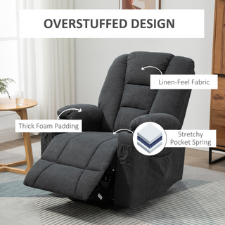 Oversized Riser and Recliner Chairs for the Elderly, Fabric Upholstered Lift Chair for Living Room with Remote Control, Side Pockets, Cup Holder, Charcoal Grey - Giant Lobelia