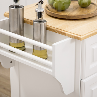 Kitchen Storage Trolley with Adjustable Shelf, Rolling Kitchen Island with Drawers and Cabinets, 110 x 45 x 89cm, White - Giant Lobelia