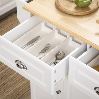 Kitchen Storage Trolley with Adjustable Shelf, Rolling Kitchen Island with Drawers and Cabinets, 110 x 45 x 89cm, White - Giant Lobelia