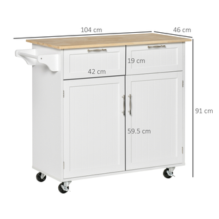 Modern Rolling Kitchen Island Storage Cart Utility Trolley with Rubberwood Top Two Drawers-White - Giant Lobelia