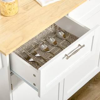 Modern Rolling Kitchen Island Storage Cart Utility Trolley with Rubberwood Top Two Drawers-White - Giant Lobelia