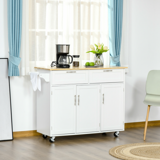 Kitchen Island Utility Cart, with 2 Storage Drawers & Cabinets for Dining Room, White - Giant Lobelia