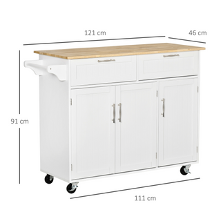 Kitchen Island Utility Cart, with 2 Storage Drawers & Cabinets for Dining Room, White - Giant Lobelia