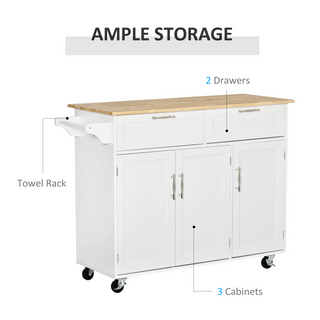 Kitchen Island Utility Cart, with 2 Storage Drawers & Cabinets for Dining Room, White - Giant Lobelia