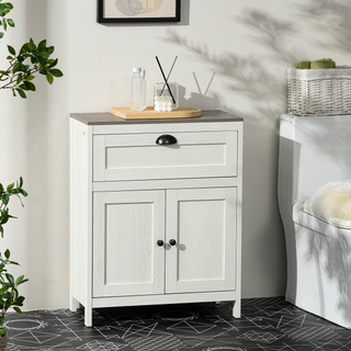 kleankin Bathroom Floor Cabinet, Freestanding Storage Cupboard with Drawer, Double Door Cabinet and Adjustable Shelf, White - Giant Lobelia