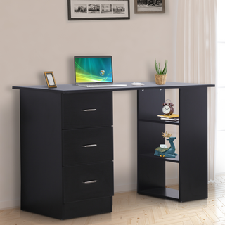 120cm Computer Desk Writing Table PC Workstation Study Laptop Stationery w/ 3 Shelf & Drawers Black - Giant Lobelia